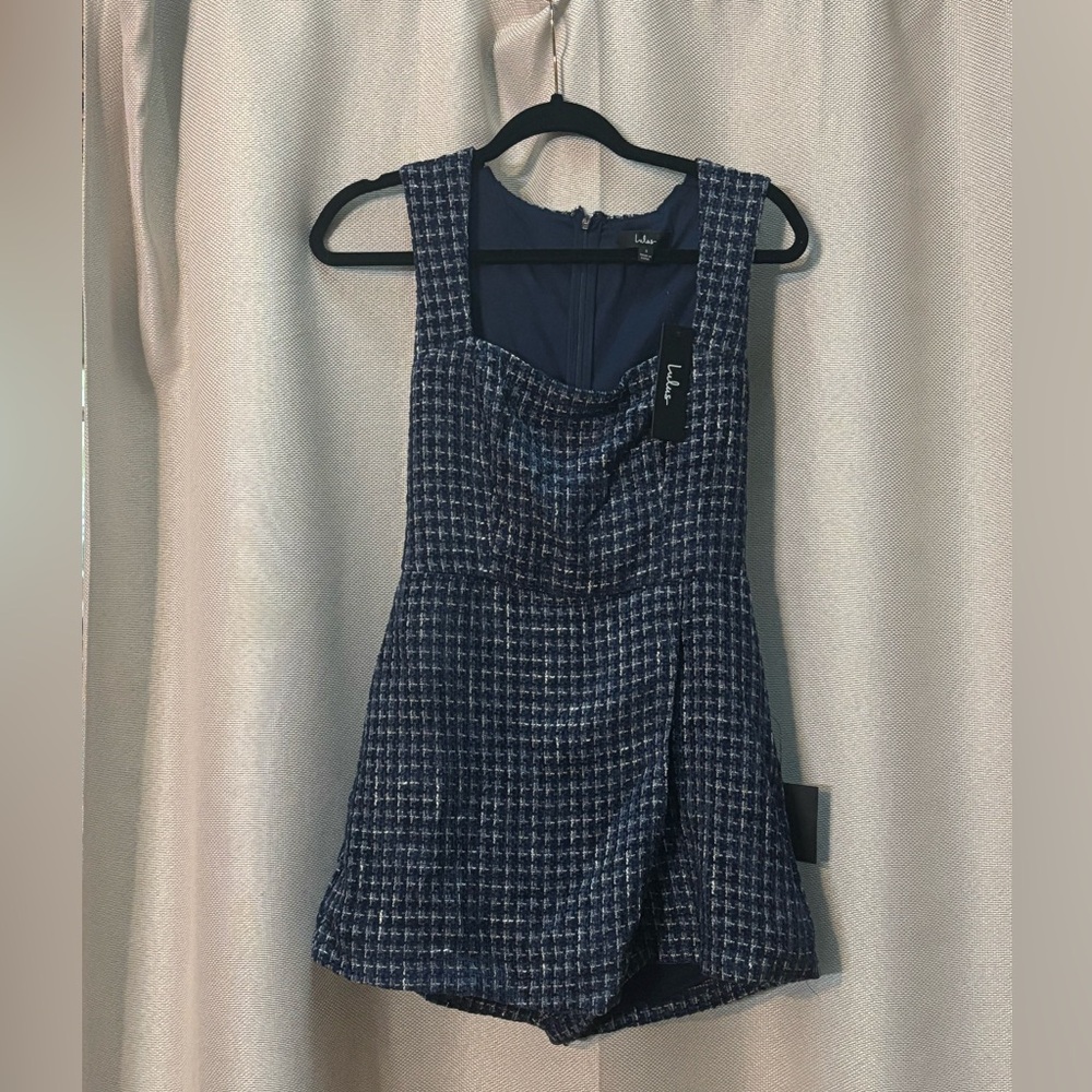 NWT Lulu's Blue Tweed Skort Romper
